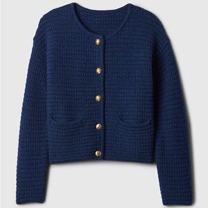Gap Textured Sweater Jacket Navy Blue Cardigan with Gold Buttons